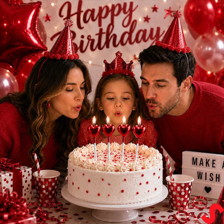 Çubuklu Metalik Kırmızı Kalp Mum - 13 cm x 4 Adet