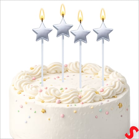 Çubuklu Metalik Gümüş Yıldız Mum - 14 cm x 4 Adet