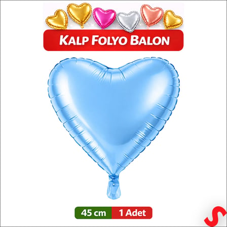 Kalp Folyo Balon, 45 cm - Mavi