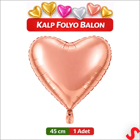 Kalp Folyo Balon, 45 cm - Rose Gold