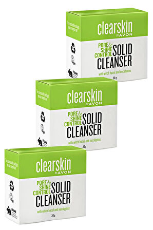 Avon Clearskin Parlama Karşıtı Cadı Fındığı ve Okaliptüs Özleri ve Salisilik Asit içeren Sabun 30 gr. Üçlü Set