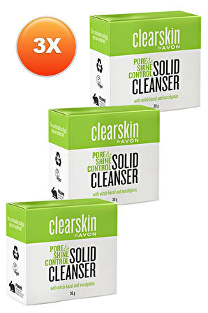 Avon Clearskin Parlama Karşıtı Cadı Fındığı ve Okaliptüs Özleri ve Salisilik Asit içeren Sabun 30 gr. Üçlü Set