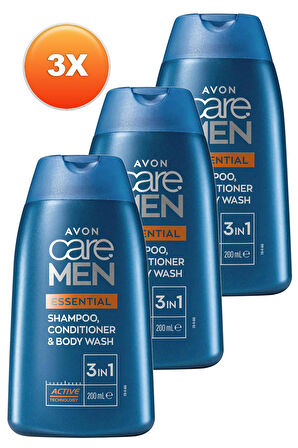 Avon Care Men Essential 3’ü 1 arada Sampuan, Bakım Kremi ve Dus Jeli 200 Ml. Üçlü Set