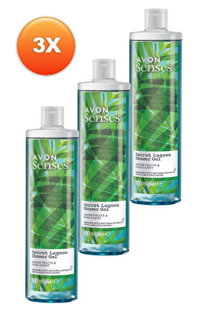 Avon Senses Secret Lagoon Su Meymeleri ve Misk Kokulu Duş Jeli 500 Ml. Üçlü Set
