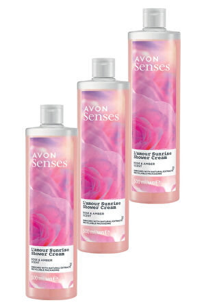 Avon Senses L'amour Sunrise Gül ve Amber Kokulu Krem Duş Jeli 500 Ml. Üçlü Set