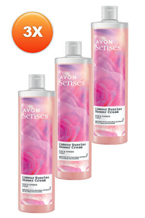 Avon Senses L'amour Sunrise Gül ve Amber Kokulu Krem Duş Jeli 500 Ml. Üçlü Set