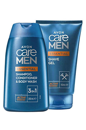 Avon Care Men Essential Tıraş Jeli ve 3’ü 1 arada Sampuan, Bakım Kremi ve Dus Jeli Paketi