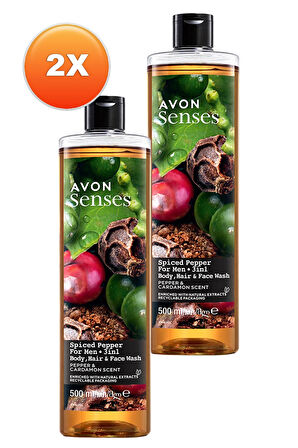 Avon Senses Spiced Pepper Karabiber ve Kakule Kokulu Erkekler için Duş Jeli 500 Ml. İkili Set