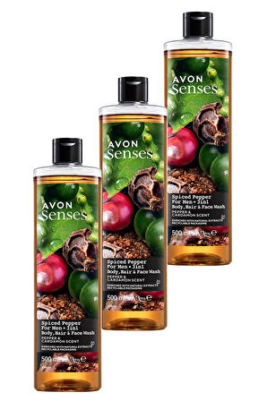 Avon Senses Spiced Pepper Karabiber ve Kakule Kokulu Erkekler için Duş Jeli 500 Ml. Üçlü Set