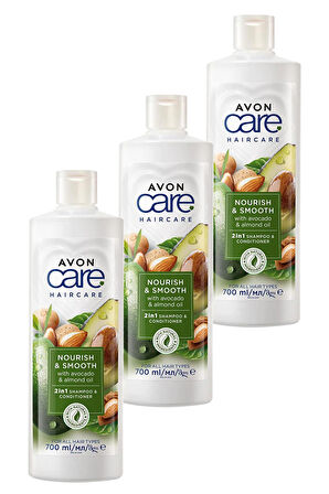 Avon Care Avakado ve Badem Yağı içeren Şampuan ve Saç Bakım Kremi 700 Ml. Üçlü Set