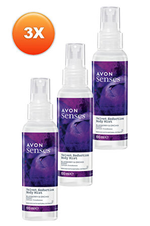 Avon Velvet Seduction Yaban Mersini ve Orkide Kokulu Vücut Spreyi 100 Ml. Üçlü Set