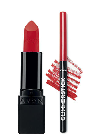 Avon Ultra Mat Ruj Truest Red ve Glimmerstick Dudak Kalemi Ruby Shock Paketi