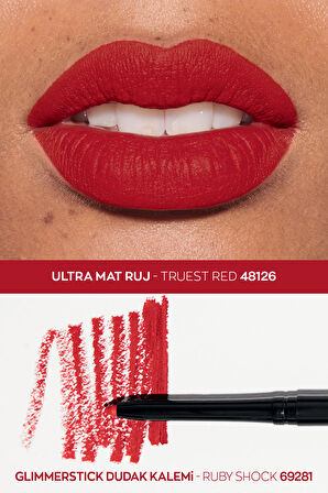 Avon Ultra Mat Ruj Truest Red ve Glimmerstick Dudak Kalemi Ruby Shock Paketi