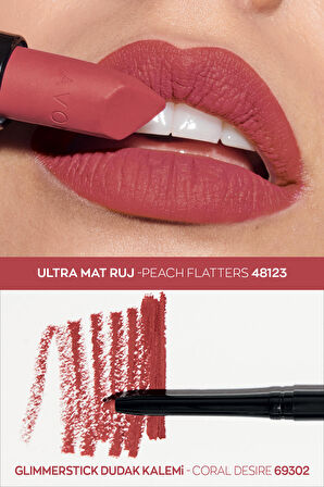 Avon Ultra Mat Ruj Peach Flatters ve Glimmerstick Dudak Kalemi Coral Desire Paketi