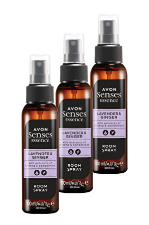 Avon Senses Essence Lavender & Ginger Lavanta ve Zencefil Kokulu Oda Spreyi 100 Ml. Üçlü Set