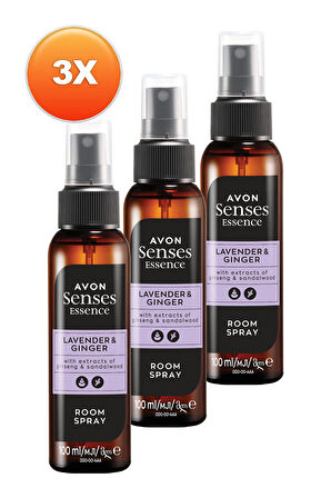 Avon Senses Essence Lavender & Ginger Lavanta ve Zencefil Kokulu Oda Spreyi 100 Ml. Üçlü Set