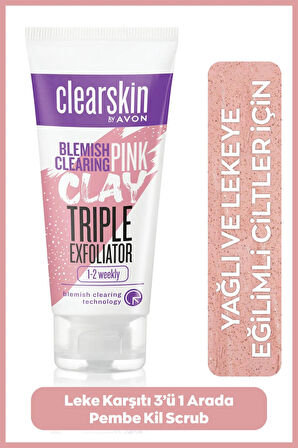 Avon Clearskin Leke Karşıtı 3'ü 1 Arada Pembe Kil Scrub 75 Ml. Üçlü Set