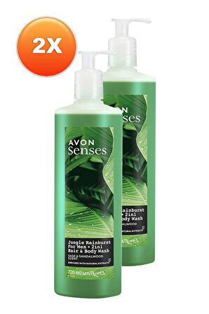 Avon Senses Jungle Rainburst Adaçayı ve Sandal Ağacı Kokulu Erkek Saç ve Vücut Şampuanı 720 Ml. İkili Set