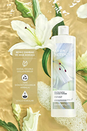 Avon Senses White Lily  Beyaz Zambak Kokulu Duş Jeli 500 Ml. Üçlü Set