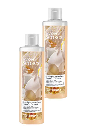Avon Simply Luxurious Beyaz Şeftali ve Vanilya Orkide Kokulu Duş Kremi 250 Ml. İkili Set