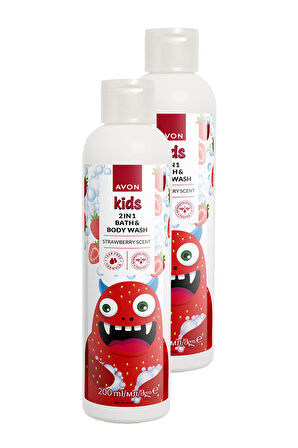 Kids 2 si 1 Arada Çocuklar İçin Çilek Kokulu Banyo ve Vücut Yıkama 200 Ml. İkili Set