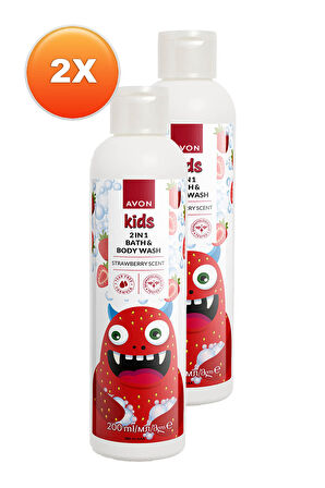 Kids 2 si 1 Arada Çocuklar İçin Çilek Kokulu Banyo ve Vücut Yıkama 200 Ml. İkili Set