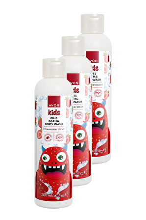 Kids 2 si 1 Arada Çocuklar İçin Çilek Kokulu Banyo ve Vücut Yıkama 200 Ml. Üçlü Set