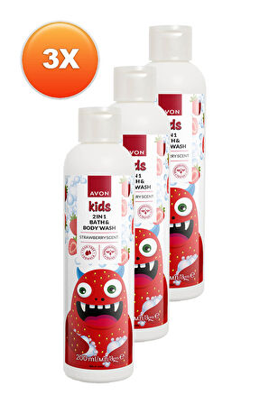 Kids 2 si 1 Arada Çocuklar İçin Çilek Kokulu Banyo ve Vücut Yıkama 200 Ml. Üçlü Set