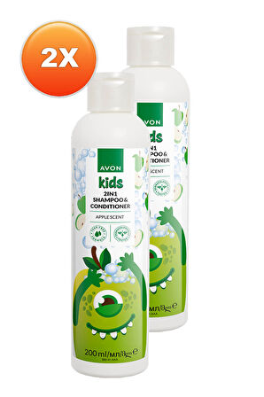Kids 2 si 1 Arada Çocuklar İçin Elma Kokulu Şampuan ve Saç Kremi 200 Ml. İkili Set