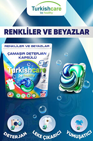 Hepsi Bir Arada Renkli ve Beyazlar İçin Çamaşır Deterjan Kapsülü Pods 20 x 5 100 Yıkama