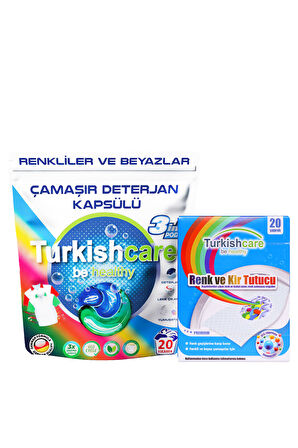 Renkli ve Beyazlar İçin Çamaşır Deterjan Kapsülü ve Renk Koruyucu Mendil Paketi