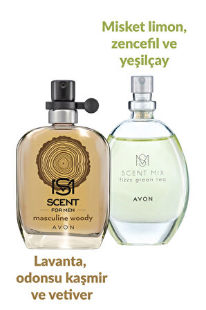 Scent Mix Fizzy Green Tea Kadın ve Masculine Woody Erkek Parfüm Paketi