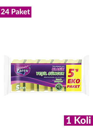 Klasik Yeşil Sünger Oluklu 5'li 24 Paket 1 Koli