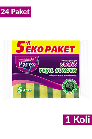 Klasik Yeşil Sünger Düz 5'li 24 Paket 1 Koli