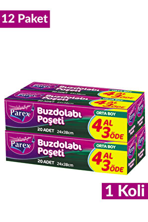 Buzdolabı Poşeti Orta Boy 4 Al 3 Öde (4*20) 24 x 38 cm 12 Paket 1 Koli