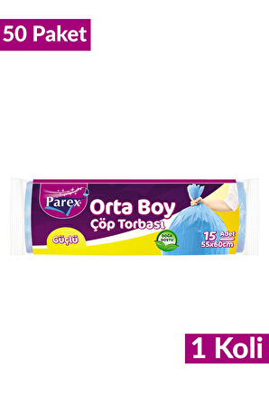 Güçlü Çöp Torbası Orta Boy 15'li 55 x 60 cm 50 Paket 1 Koli