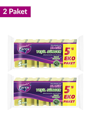 Klasik Yeşil Sünger Oluklu 5'li Paket İkili Set