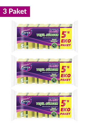 Klasik Yeşil Sünger Oluklu 5'li Paket Üçlü Set