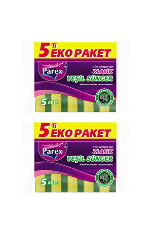 Klasik Yeşil Sünger Düz 5'li Paket İkili Set
