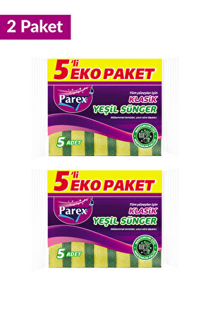 Klasik Yeşil Sünger Düz 5'li Paket İkili Set