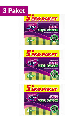 Klasik Yeşil Sünger Düz 5'li Paket Üçlü Set