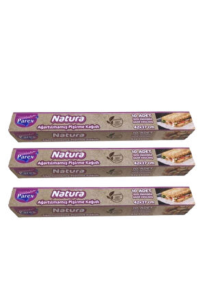 Natura Ağartılmamış Hazır Kesilmiş Pişirme Kağıdı 10’lu Üçlü Set