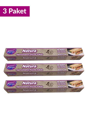 Natura Ağartılmamış Hazır Kesilmiş Pişirme Kağıdı 10’lu Üçlü Set