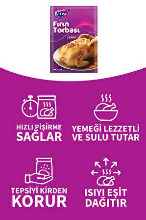 Fırın Torbası 8 Adet 24 x 38 cm İkili Set