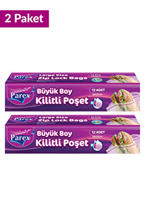 Kilitli Buzdolabı Poşet Büyük Boy 12'li 26 x 28 cm İkili Set