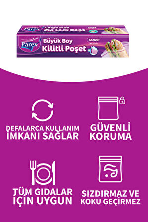 Kilitli Buzdolabı Poşet Büyük Boy 12'li 26 x 28 cm İkili Set