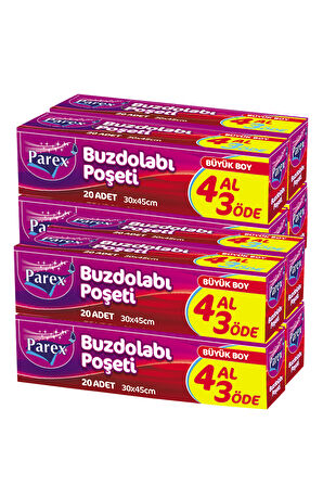 Buzdolabı Poşeti Büyük Boy 4 Al 3 Öde (4*20) 30 x 45 cm İkili Set