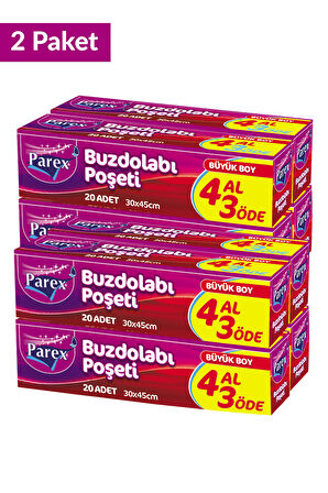 Buzdolabı Poşeti Büyük Boy 4 Al 3 Öde (4*20) 30 x 45 cm İkili Set