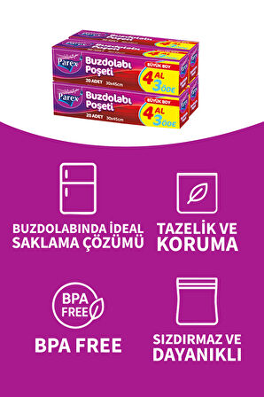 Buzdolabı Poşeti Büyük Boy 4 Al 3 Öde (4*20) 30 x 45 cm İkili Set