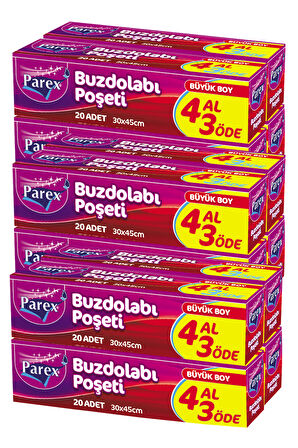 Buzdolabı Poşeti Büyük Boy 4 Al 3 Öde (4*20) 30 x 45 cm Üçlü Set